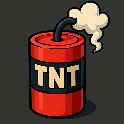 Big TNT firecracker that is a dud with smoke wafting out of the fuse hole.
In-Game asset.  2d.  High contrast.  No shadows. Cartoon style. 3D image