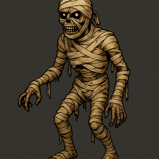 Momia realista en 2D.
In-Game asset.  2d.  High contrast.  No shadows