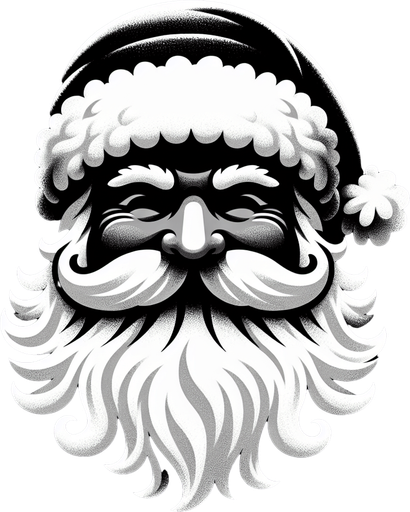 b&w smiling Santa Clauss' head icon Single Game Texture. In-Game asset. 2d. Blank background. High contrast. No shadows.