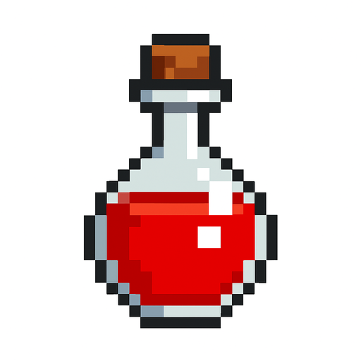 life potion.
In-Game asset.  2d.  High contrast.  No shadows. pixel