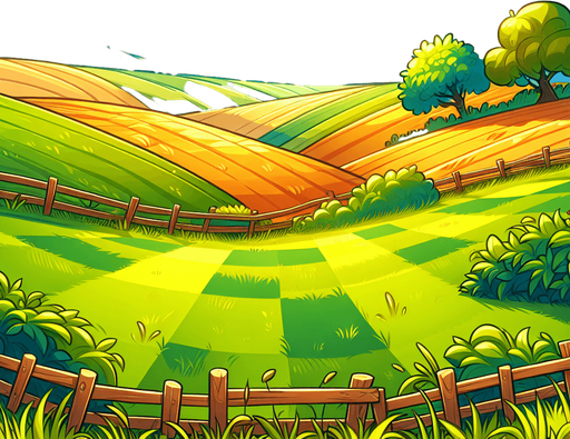 the fields of Britain, cartoon style.
Single Game Texture. In-Game asset. 2d. Blank background. High contrast. No shadows.