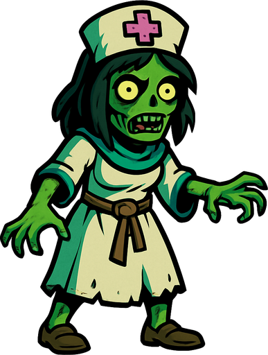2D. Healer zombie. Like a female zombie in a healer costume..
In-Game asset.  2d.  High contrast.  No shadows