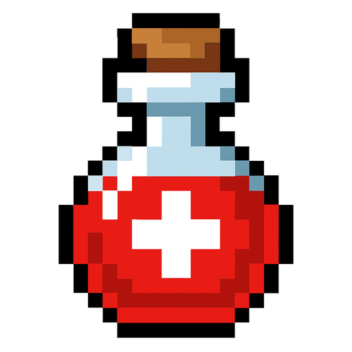 life potion.
In-Game asset.  2d.  High contrast.  No shadows. pixel