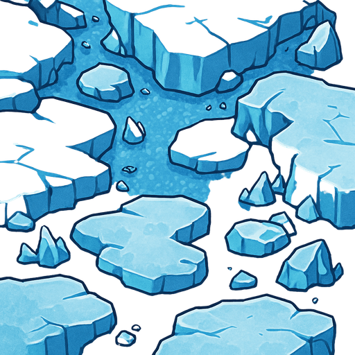 zemini tamamen buzlardan oluşan üstten görünen bir yer.
In-Game asset.  2d.  High contrast.  No shadows