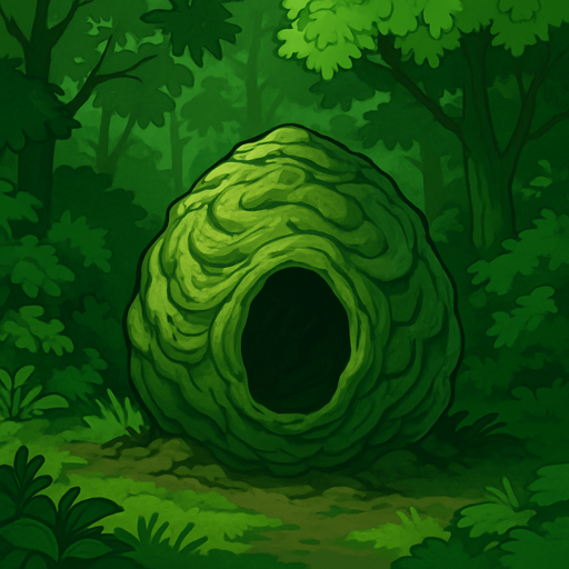 gerçekçi bir orman ambiyansı tam ortasında büyük bir böcek yuvası olan ve yeşil tonlarında.
In-Game asset.  2d.  High contrast.  No shadows