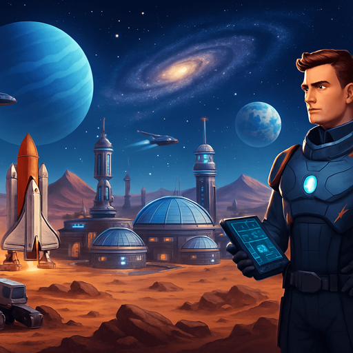 Fullscreen modern App Store landscape banner, 16:9, high definition, for a game titled "Galactic Colony Command" and with the description "Kendi uzay kolonini kur, kaynakları topla, otomasyon sistemleri geliştir ve diğer kolonilerle stratejik savaşlara girerek galaksinin hakimi ol!". No text on banner!
