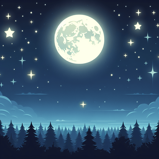 create a sky with moon and starts.
Single Game Texture.  In-Game asset.  2d.  Blank background.  High contrast.  No shadows