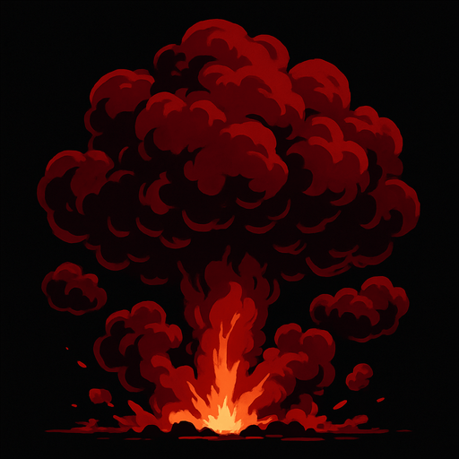 varias nubes de Humo color rojo un poco oscuro saliendo de una explosión.
In-Game asset.  High contrast