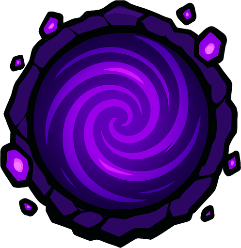 Un portal de color morado que tiene pinta de vortice.
In-Game asset.  2d.  High contrast.  No shadows