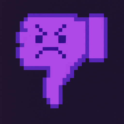 Make a 2d pixel purple dislike sign. Make an angry face.
In-Game asset.  2d.  High contrast.  No shadows