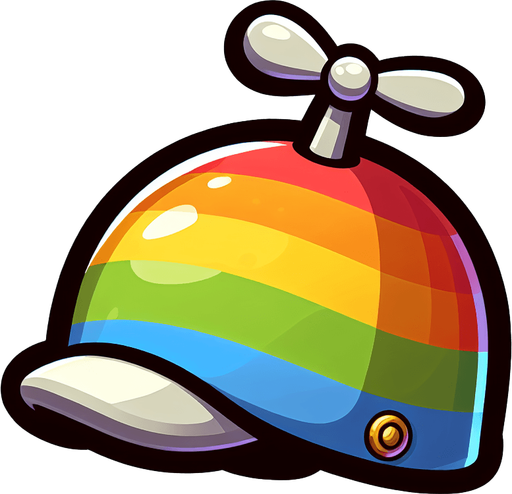 A rainbow hat with a propeller on the top. Side profile. Cartoon..
Single Game Texture.  In-Game asset.  2d.  Blank background.  High contrast.  No shadows