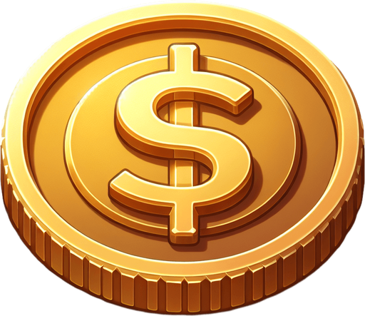 2D coin.
Single Game Texture.  In-Game asset.  2d.  Blank background.  High contrast.  No shadows