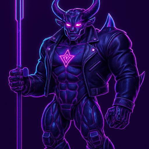 Black leather biker jacket longsleeves bare segmented neon cyberpunk pecs abs muscles robot monster hunk Neon cyberpunk 3d hologram corporate occult demon android mecha robot sentinel guard soldier machine monster fully in frame no part cut off no background anime futuristic