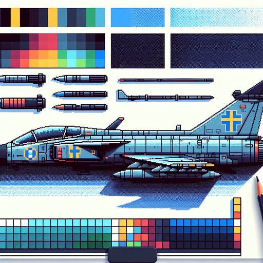 Pixel art of a Saab Viggen, the Swedish fighter jet..
Single Game Texture.  In-Game asset.  2d.  Blank background.  High contrast.  No shadows
