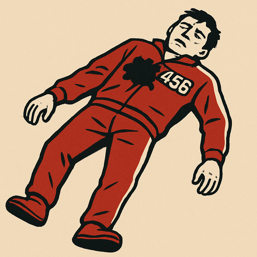 A Human Wearing Shirt And Pants Looking like the squid game clothes and dead
In-Game asset.  2d.  High contrast.  No shadows