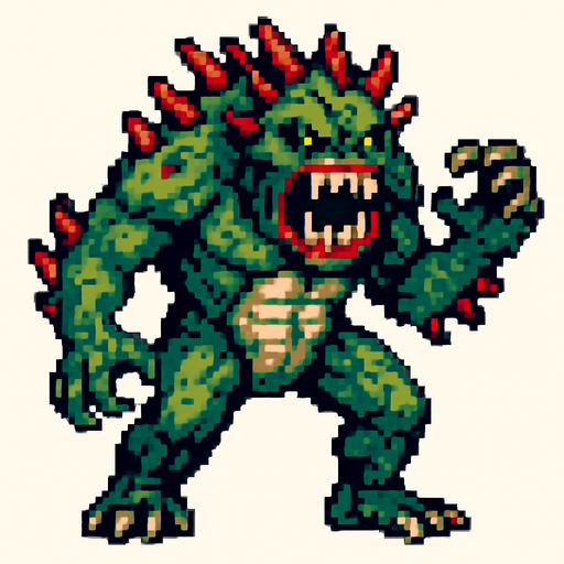 monster giant, pixel art, no background.
In-Game asset.  2d.  High contrast.  No shadows
