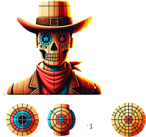 western target dummy.
Single Game Texture. In-Game asset. 2d. Blank background. High contrast. No shadows.