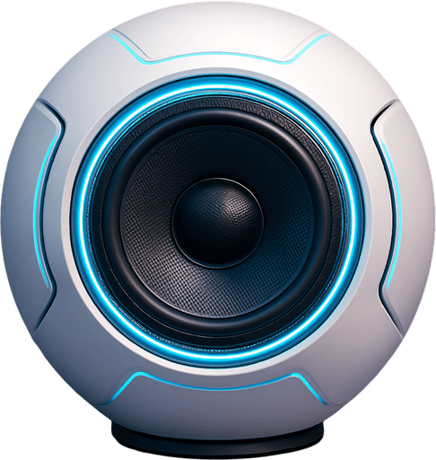 Futuristic speaker in the shape of a white orb. Face view