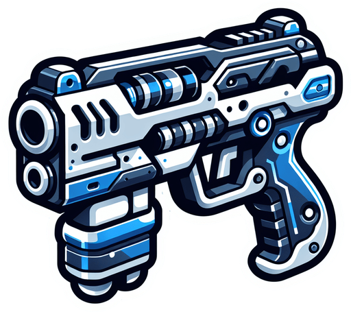 A cartoon-style toy gun with a futuristic design, mainly blue with white and black details, a large trigger, and a barrel that shoots darts.".
Single Game Texture.  In-Game asset.  2d.  Blank background.  High contrast.  No shadows