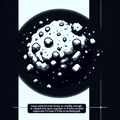 🪨 Large Asteroid – Moves slow but takes 3-4 hits to destroy..
Single Game Texture.  In-Game asset.  2d.  Blank background.  High contrast.  No shadows