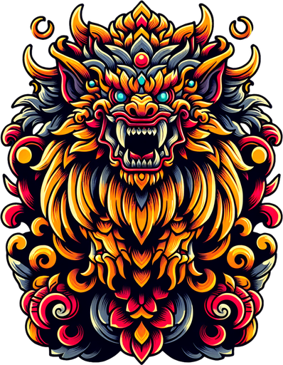 2d animation reog ponorogo monster.
Single Game Texture.  In-Game asset.  2d.  Blank background.  High contrast.  No shadows