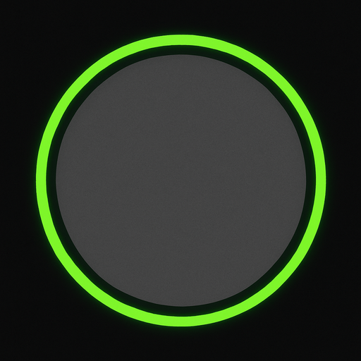 circle, tiny green neon border, gray fill, simple.
In-Game asset.  2d.  High contrast.  No shadows