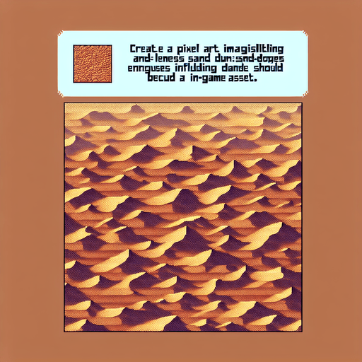 Pixel art top down aerial view barren desert, sand dunes, retro shooter
Single Game Texture. In-Game asset. 2d. Blank background. Low contrast. No shadows.