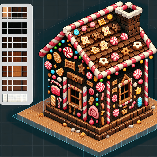 casa di caramelle.
Single Game Texture. In-Game asset. 2d. Blank background. High contrast. No shadows.