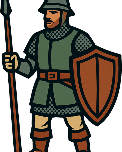 medieval soldier.
In-Game asset.  2d.  High contrast.  No shadows