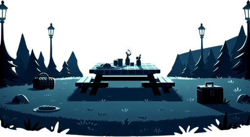 picnic bg in a night sky.
Single Game Texture.  In-Game asset.  2d.  Blank background.  High contrast.  No shadows