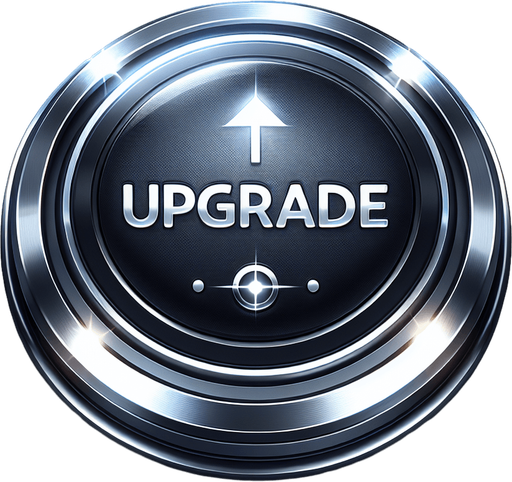 a button saying 'upgrade'.
In-Game asset. 2d. Blank background. High contrast.