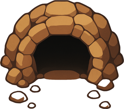 Una cueva de entrada grande.
In-Game asset.  2d.  High contrast.  No shadows. Vista superior. Lineless. Chibi