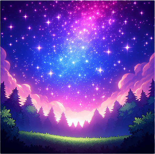 Beautiful shinny forest sky.
Single Game Texture.  In-Game asset.  2d.  Blank background.  High contrast.  No shadows