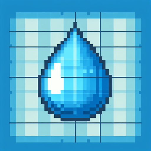 8 bit water droplet no shadows.
Single Game Texture. In-Game asset. 2d. Blank background. High contrast. No shadows.