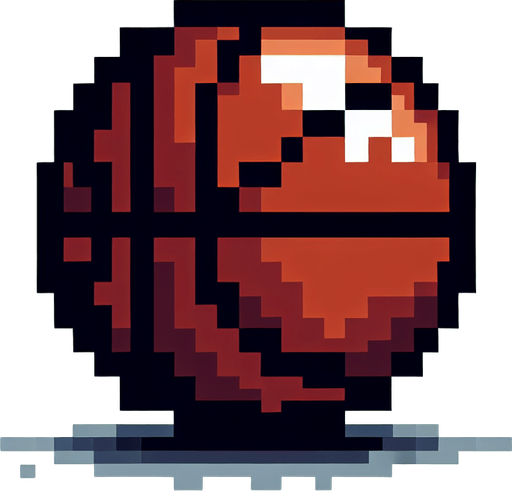 Singular basketball. 8-bit art style..
Single Game Texture. In-Game asset. 2d. Blank background. High contrast. No shadows.