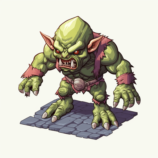 enemy goblin , Pixel art, 16 bit, isometric, SNES, top-down, no background, white background, low resolution, symmetrical, seen from front. No staff.