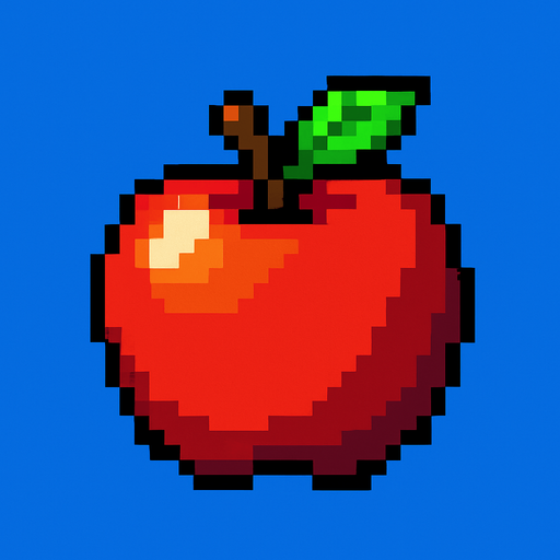 apple, pixelart.
In-Game asset.  2d.  High contrast.  No shadows