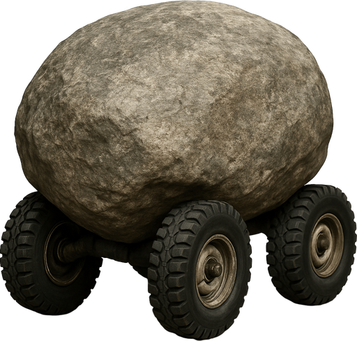 haz esta imagen muy, muy, muy, muy, muy realista, es una piedra con ruedas.
In-Game asset.  2d.  High contrast.  No shadows