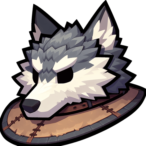 Wolf skin hat.
Single Game Texture.  In-Game asset.  2d.  Blank background.  High contrast.  No shadows