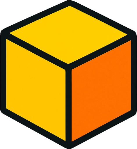 yellow and orange cube 2d.
In-Game asset.  2d.  High contrast.  No shadows