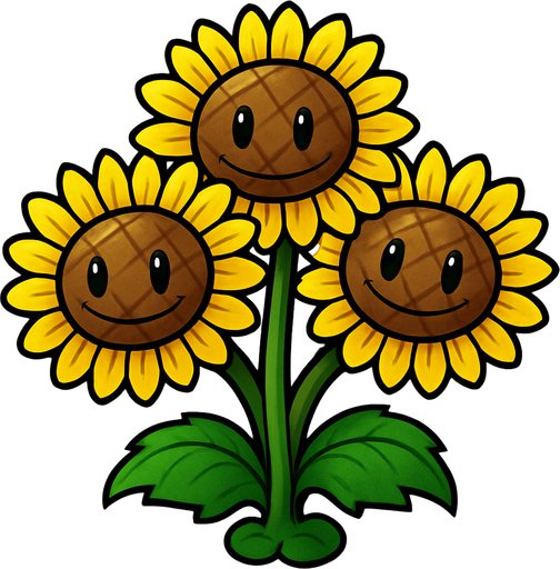 Triple girasol de plantas vs zombies.
In-Game asset.  2d.  High contrast