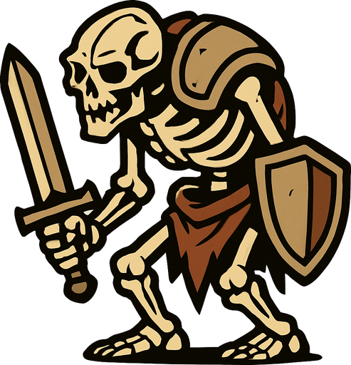 kemikten bir şovalye istiyorum biraz kambur dursun.
In-Game asset.  2d.  High contrast.  No shadows