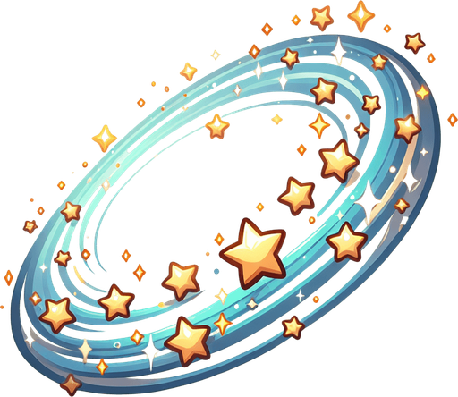 stars flying on an ellipse, cartoon style, side view , no people.
Single Game Texture. In-Game asset. 2d. Blank background. High contrast. No shadows.