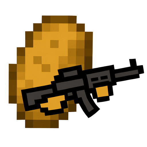 Use png Image of a potato from game mincraft.And make the potato hold an animated gun
In-Game asset.  2d.  High contrast.  No shadows