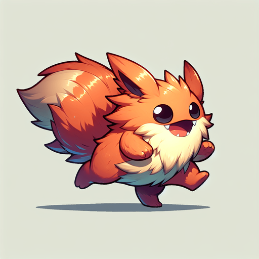 A single, cartoonish little monster. It has fur and a big mouth, and its movement posture looks as if it's about to pounce forward..
Single Game Texture. In-Game asset. 2d. Blank background. High contrast. No shadows.