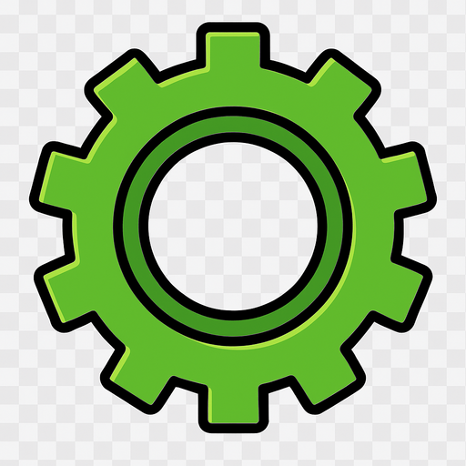 Green gear top view tranparent.
In-Game asset.  2d.  High contrast.  No shadows