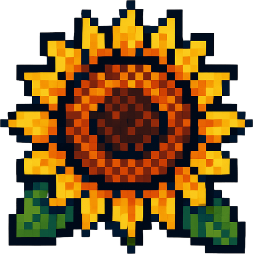 Cabeza de girasol, pixelart.
In-Game asset.  2d.  High contrast.  No shadows