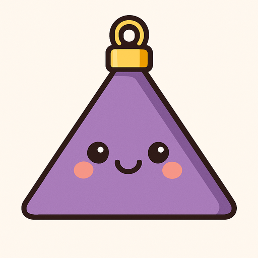 Perfectly triangle purple Christmas decoration with cute happy face. Cartoon style. Cute art style. Simple vector style.