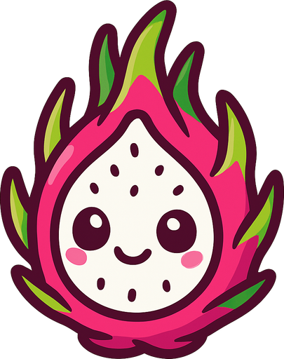 Dragon fruit with cute face.
In-Game asset.  2d.  High contrast.  No shadows