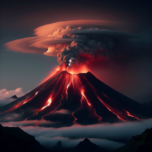 a volcanic mountain with lava but only few smoke